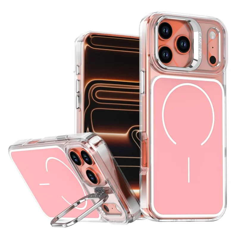 Coque pour iPhone 17 Pro compatible MagSafe avec support intégré pour objectif TPU PC - Rose