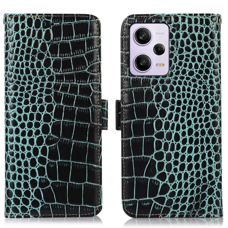 For Xiaomi Redmi Note 12 Pro 5G / Note 12 Pro Speed 5G / Poco X5 Pro 5G Crocodile Texture Genuine Cowhide Leather Case Wallet Stand Anti-theft Phone Cover with RFID Blocking Function - Green