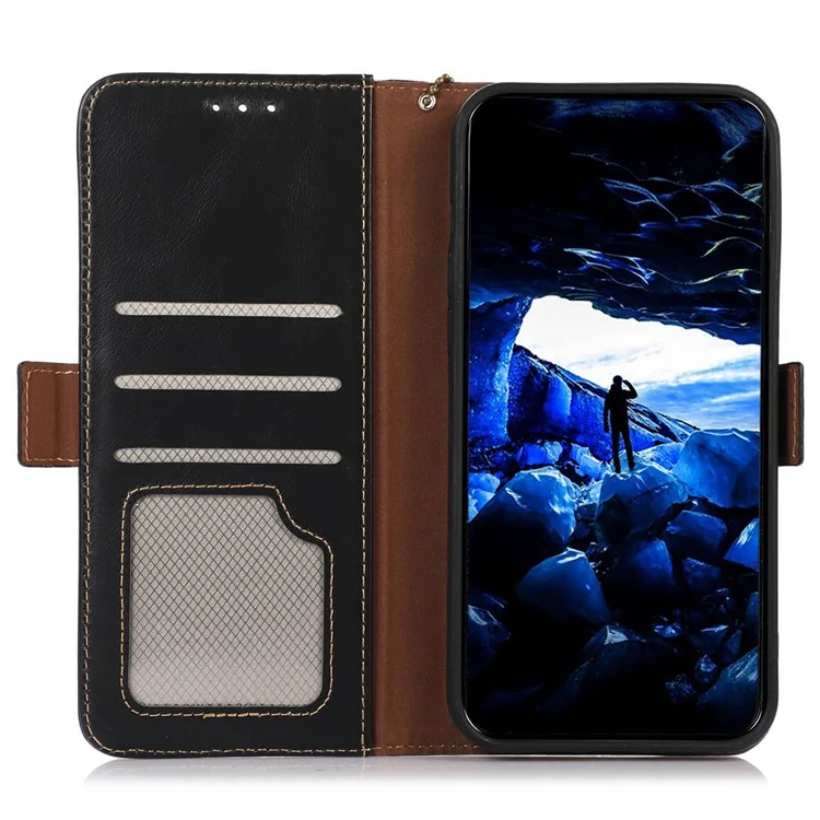 For Xiaomi Redmi Note 12 Pro 5G / Note 12 Pro Speed 5G / Poco X5 Pro 5G Phone Case RFID Blocking Wallet Stand Magnetic Closure Crazy Horse Texture Genuine Cowhide Leather Cover - Black