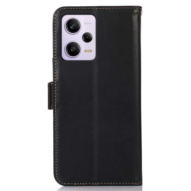 For Xiaomi Redmi Note 12 Pro 5G / Note 12 Pro Speed 5G / Poco X5 Pro 5G Phone Case RFID Blocking Wallet Stand Magnetic Closure Crazy Horse Texture Genuine Cowhide Leather Cover - Black