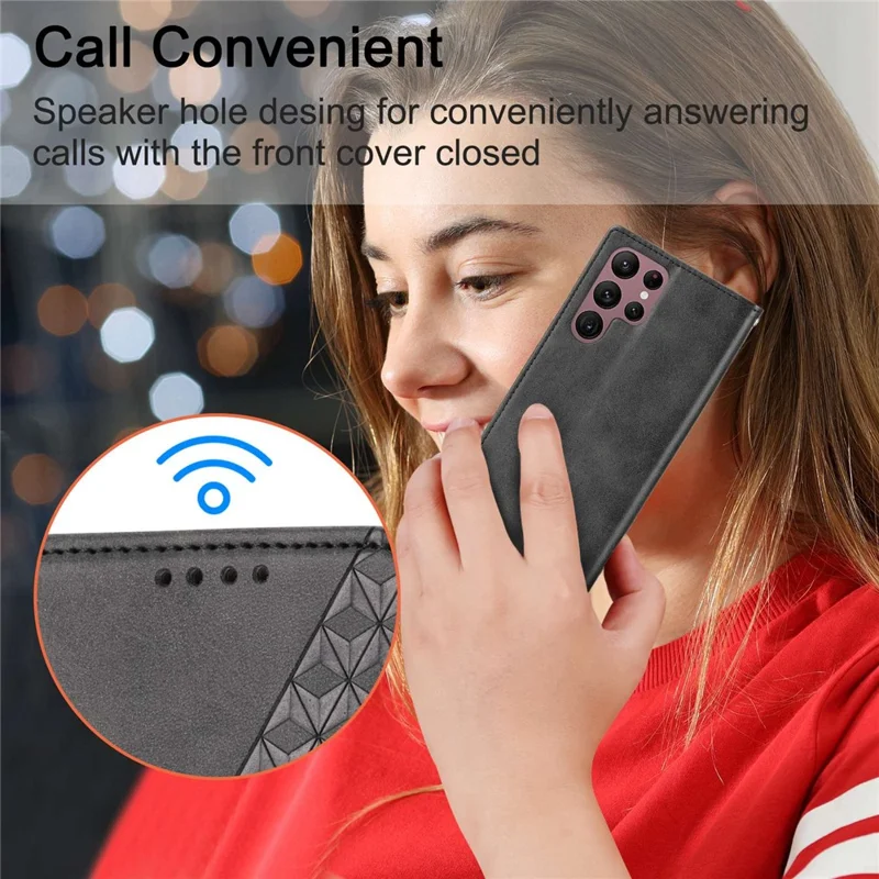 Для Samsung Galaxy S23 Ultra Tolf Texture Cute Stand Case Magnetic Auto-absorbed Отпечатано Отпечатано Ромб-рисунок. - Синий