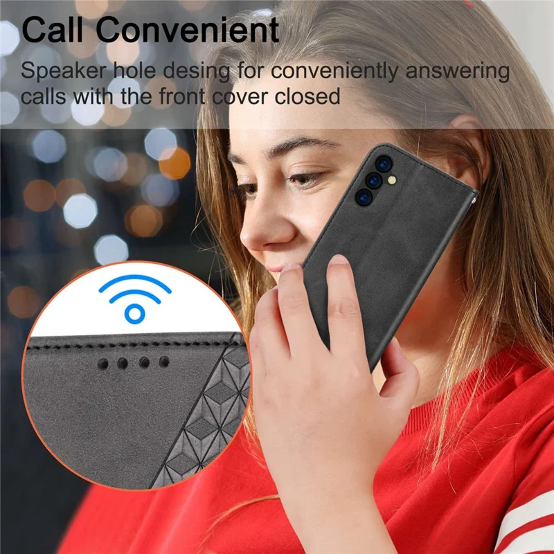 Capa Carteira em Couro PU com Textura de Bezerro e Padrão de Losango para Samsung Galaxy S23+, Capa Tipo Fólio com Suporte e Alça - Azul