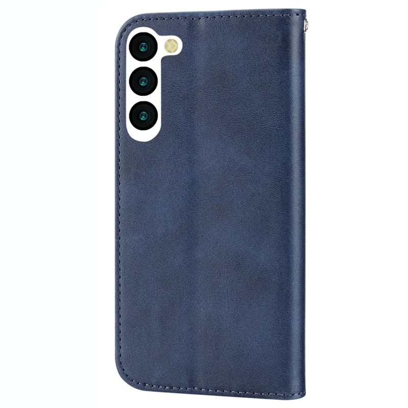For Samsung Galaxy S23 Calf Texture Imprinted Rhombus Pattern Phone Stand Cover PU Leather Wallet Magnetic Closure Shell with Strap - Blue
