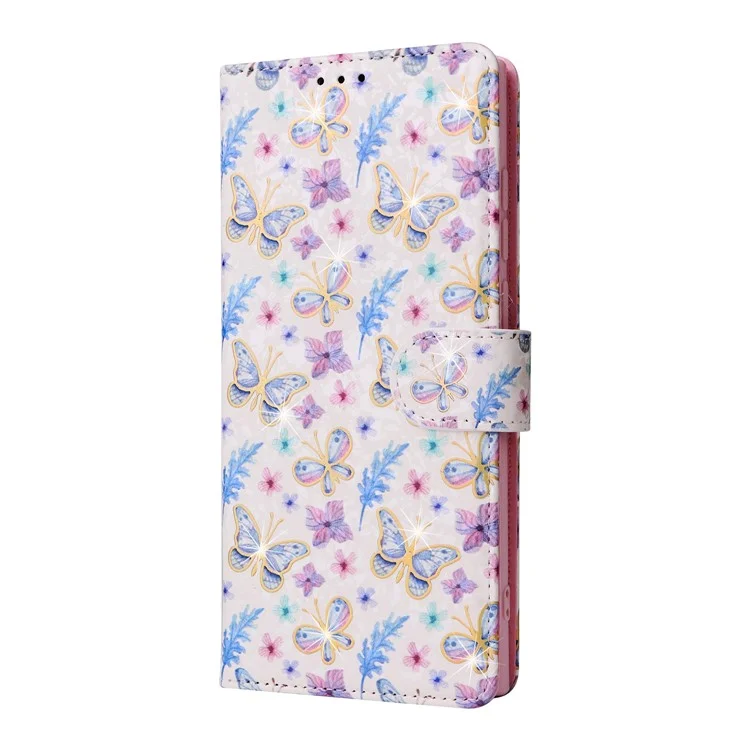 For Samsung Galaxy S23 Ultra Lacquered PU Leather Phone Full Protection Case RFID Blocking Flip Stand Wallet Cover - Butterfly Flower