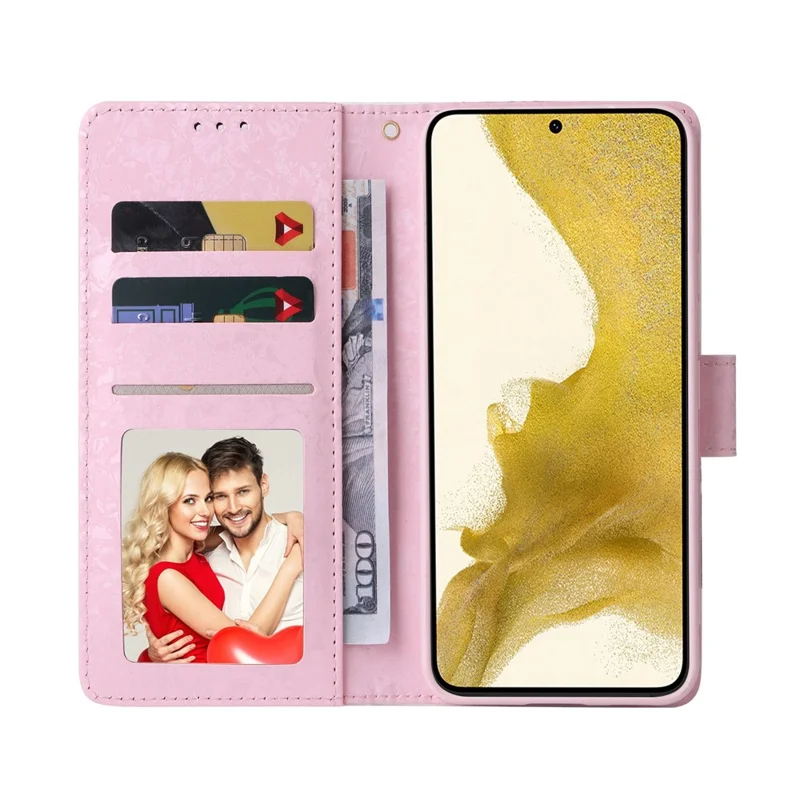 For Samsung Galaxy S23+ Stylish Lacquered PU Leather Phone Protective Case RFID Blocking Wallet Foldable Stand Cover - Small Flower