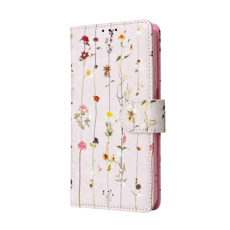For Samsung Galaxy S23+ Stylish Lacquered PU Leather Phone Protective Case RFID Blocking Wallet Foldable Stand Cover - Small Flower