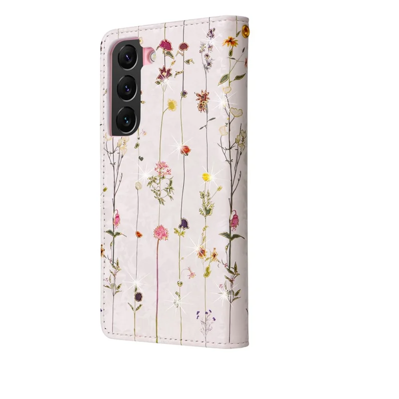 For Samsung Galaxy S23+ Stylish Lacquered PU Leather Phone Protective Case RFID Blocking Wallet Foldable Stand Cover - Small Flower