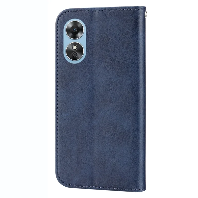 Til Oppo A17 4G / A17k 4G Anti-skramme PU-læderetui, tegnebog med magnetisk lukning, indpræget rombe-mønster, telefonstøtte, kalv-tekstur dæksel med rem - Blå