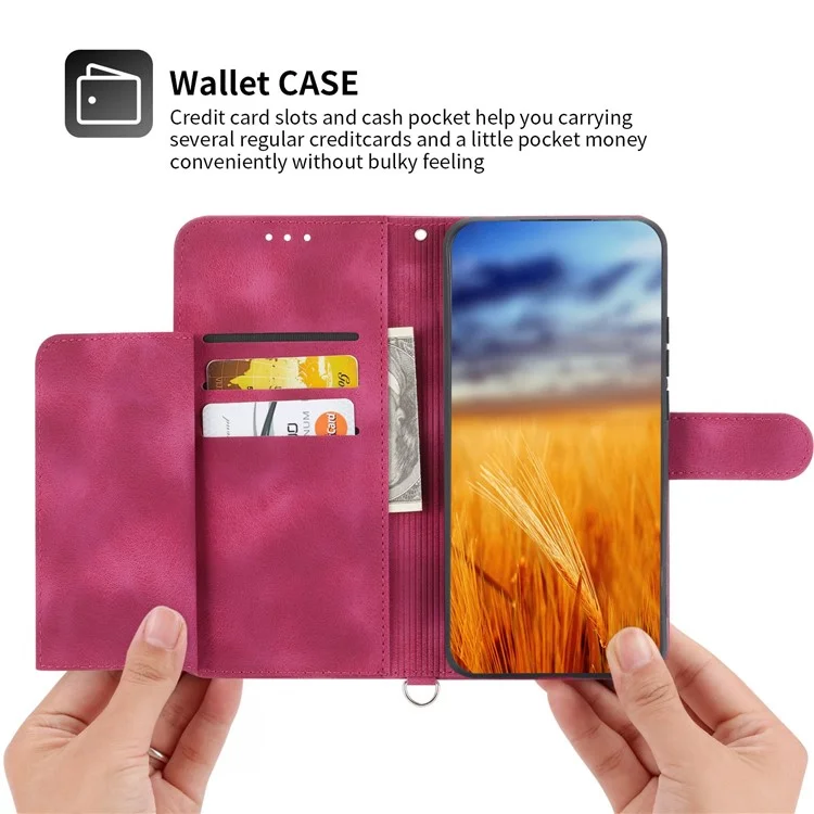 Para Xiaomi Poco C40 4G Flores Impresas Pied Touch Cubierta de Teléfono Múltiples Ranuras Para la Cartera PU Funda de Cuero Con Correa de Muñeca y Correa Para el Hombro - Vino Rojo