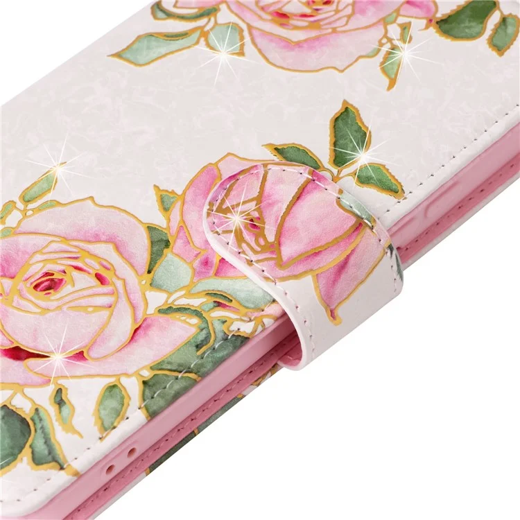 For Samsung Galaxy S23 PU Leather Shockproof Phone Stand Case Stylish Lacquered RFID Blocking Wallet Cover - Rose Flower