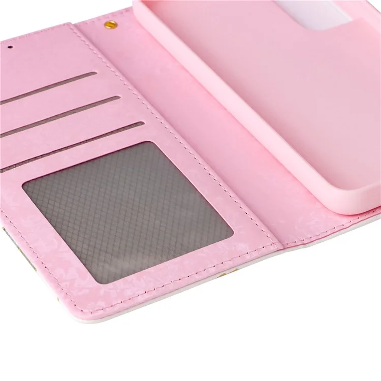 For Samsung Galaxy S23 PU Leather Shockproof Phone Stand Case Stylish Lacquered RFID Blocking Wallet Cover - Rose Flower