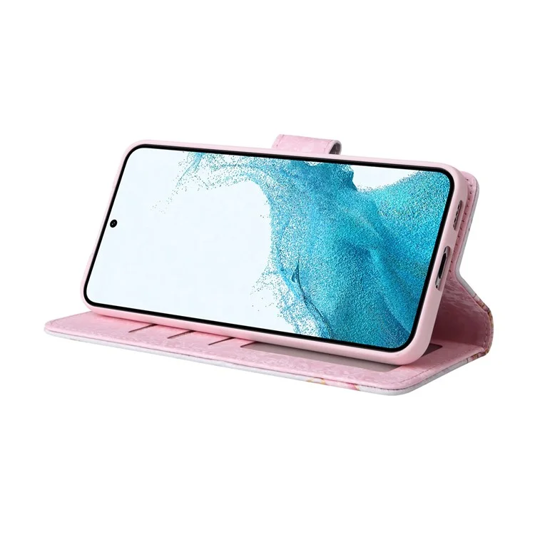For Samsung Galaxy S23 PU Leather Shockproof Phone Stand Case Stylish Lacquered RFID Blocking Wallet Cover - Rose Flower