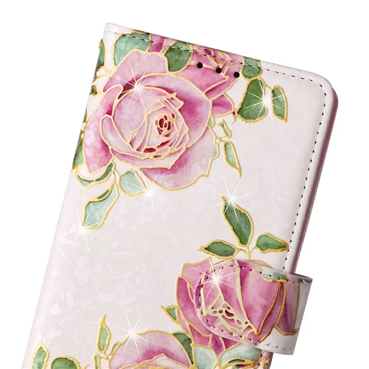 For Samsung Galaxy S23 PU Leather Shockproof Phone Stand Case Stylish Lacquered RFID Blocking Wallet Cover - Rose Flower