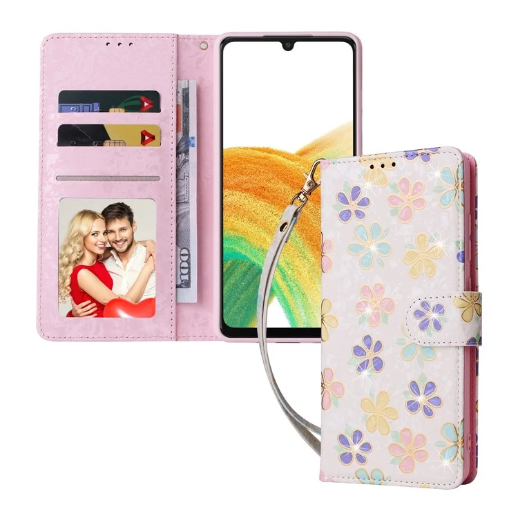 Para Samsung Galaxy A53 5G Lacquered PU Leather Case Stand Wallet Full Protection RFID Blocking Phone Cover - Colorful Flower