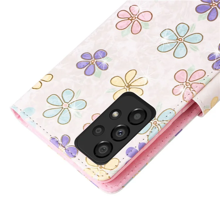 Para Samsung Galaxy A53 5G Lacquered PU Leather Case Stand Wallet Full Protection RFID Blocking Phone Cover - Colorful Flower