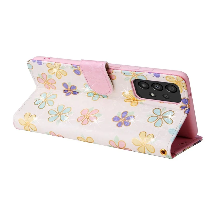 Para Samsung Galaxy A53 5G Lacquered PU Leather Case Stand Wallet Full Protection RFID Blocking Phone Cover - Colorful Flower