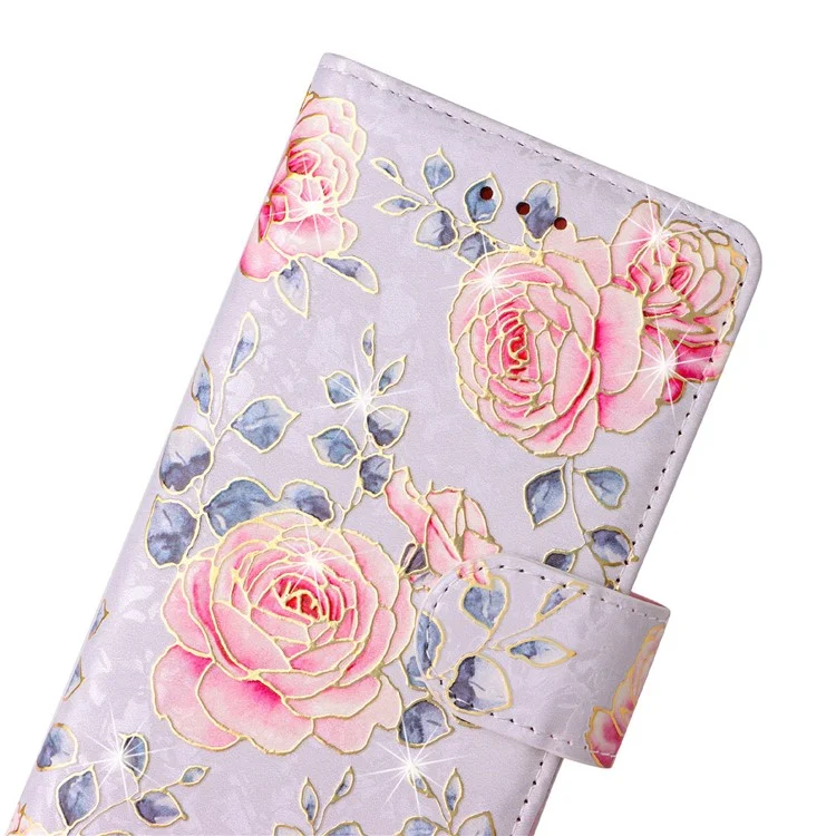 For iPhone 7 / 8 4.7 inch / SE (2020) / SE (2022) Lacquered PU Leather Case RFID Blocking Wallet Stand Magnetic Clasp Cover - Rose Flower