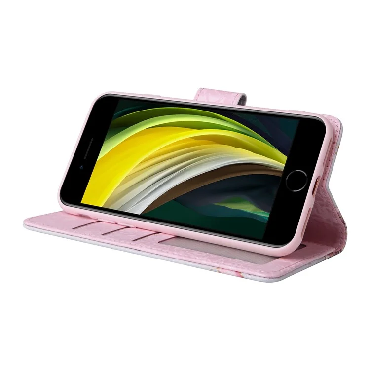 For iPhone 7 / 8 4.7 inch / SE (2020) / SE (2022) Lacquered PU Leather Case RFID Blocking Wallet Stand Magnetic Clasp Cover - Rose Flower