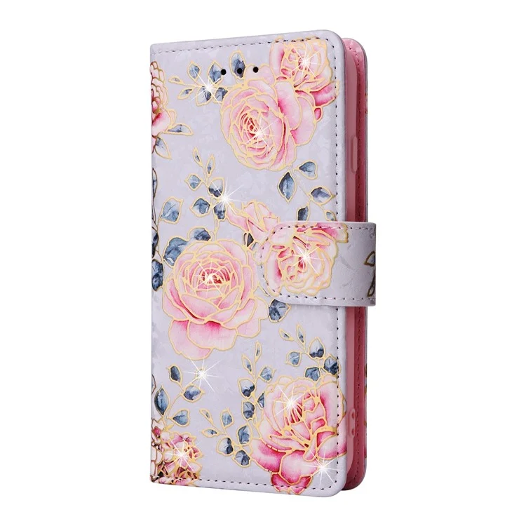 For iPhone 7 / 8 4.7 inch / SE (2020) / SE (2022) Lacquered PU Leather Case RFID Blocking Wallet Stand Magnetic Clasp Cover - Rose Flower