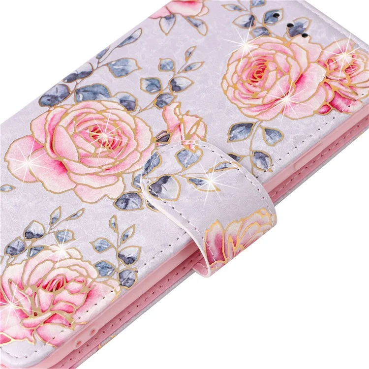 For iPhone 7 / 8 4.7 inch / SE (2020) / SE (2022) Lacquered PU Leather Case RFID Blocking Wallet Stand Magnetic Clasp Cover - Rose Flower
