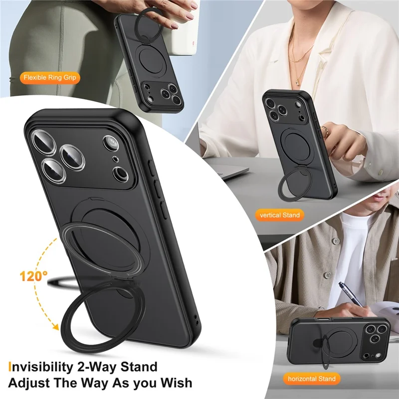 Achat en gros pour coque iPhone 17 Pro compatible MagSafe avec support intégré, housse arrière mate en TPU et PC - Noir