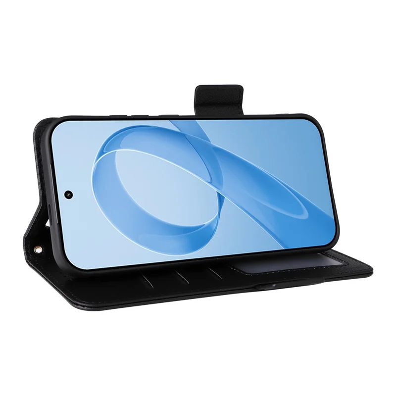 Handyhülle für Xiaomi Poco F8 Pro / Redmi K90 5G, mit Lederbrieftasche, Litchi-Textur und Handschlaufe - Schwarz