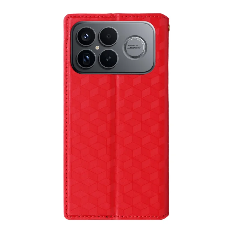 Funda cartera para Xiaomi Poco F8 Ultra / Redmi K90 Pro Max 5G, funda tipo libro con diseño en relieve de rombos, hecha de cuero PU, color rojo