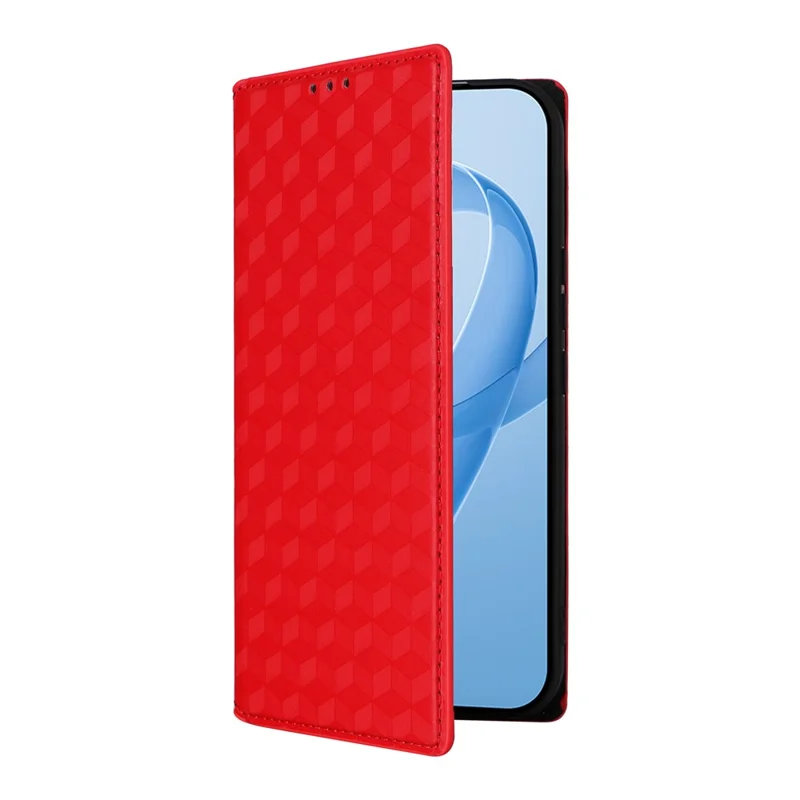 Funda cartera para Xiaomi Poco F8 Ultra / Redmi K90 Pro Max 5G, funda tipo libro con diseño en relieve de rombos, hecha de cuero PU, color rojo