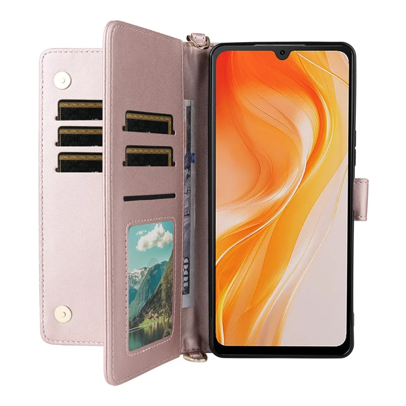 Capa de Couro para Cubot P90 com Suporte, Carteira e Alça de Ombro / Punho - Rosa