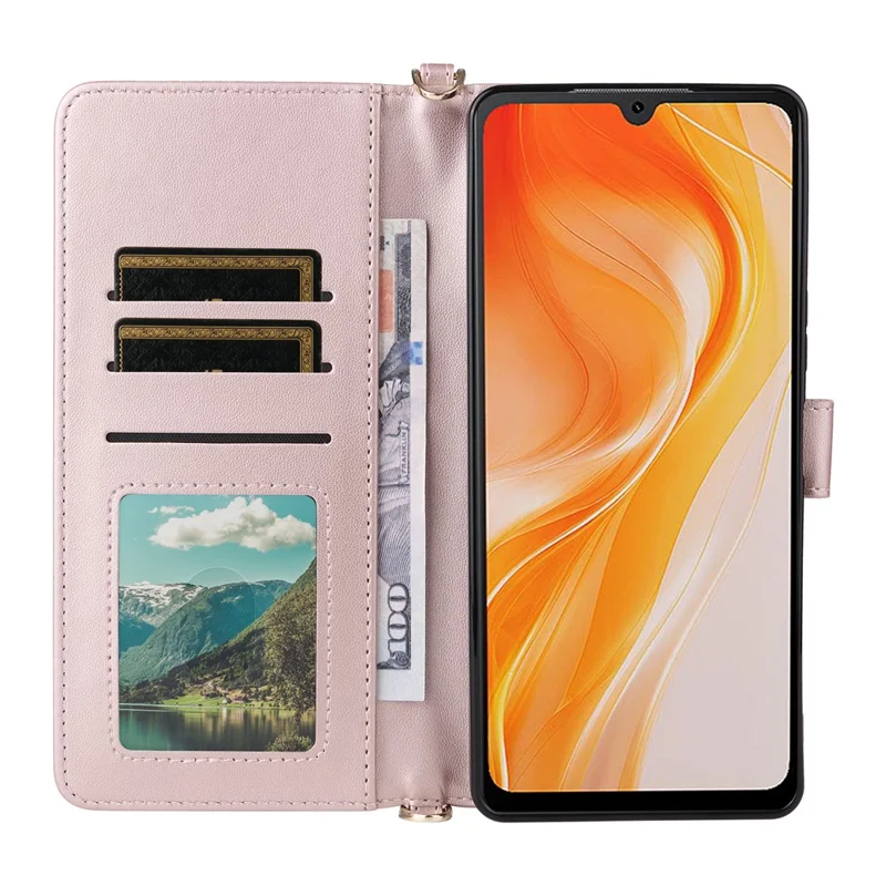 Capa de Couro para Cubot P90 com Suporte, Carteira e Alça de Ombro / Punho - Rosa