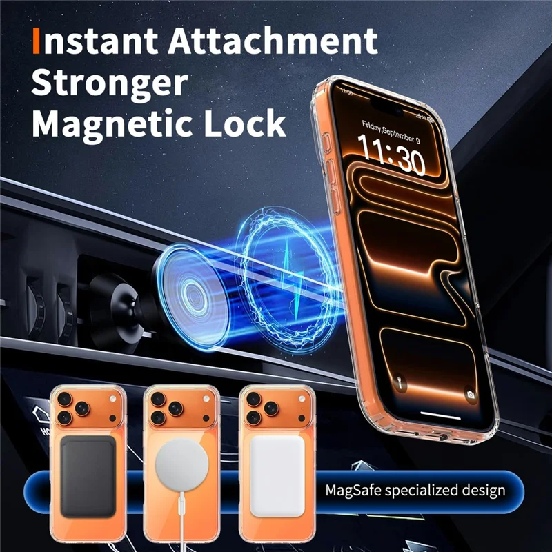 Achat en vrac pour coque transparente iPhone 17 Pro Max compatible MagSafe, housse de téléphone TPU PC 1,5 mm - Transparent