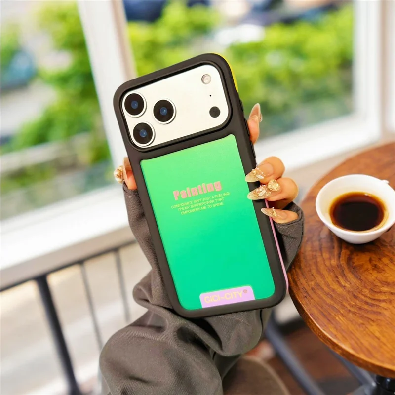 CICI-CITY For iPhone 17 Pro Max IMD Case Dopamine TPU + PC Drop Proof Phone Cover - Black+Apple Green