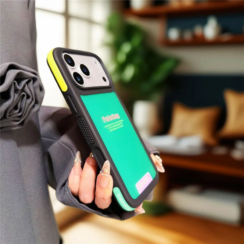 CICI-CITY For iPhone 17 Pro Max IMD Case Dopamine TPU + PC Drop Proof Phone Cover - Black+Apple Green