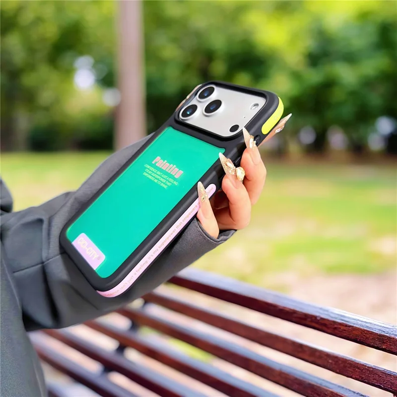 CICI-CITY For iPhone 17 Pro IMD Case Dopamine TPU + PC Drop Proof Phone Cover - Black+Apple Green