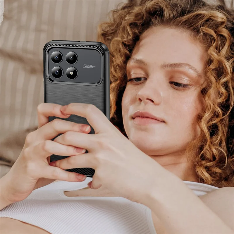 For Xiaomi Redmi K90 5G  /  Poco F8 Pro Case Protective Phone Cover Carbon Fiber Texture Brushed - Black