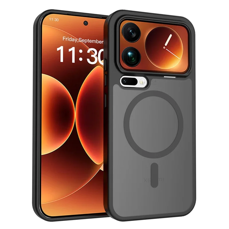 For Xiaomi 17 Pro Max Magnetisk Case TPU Ramme Akryl Bagende Dæksel med Hudfølelse - Sort