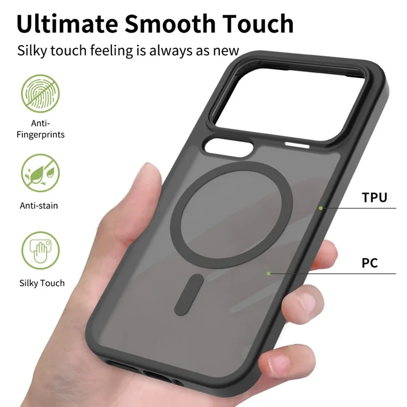 For Xiaomi 17 Pro Max Magnetisk Case TPU Ramme Akryl Bagende Dæksel med Hudfølelse - Sort