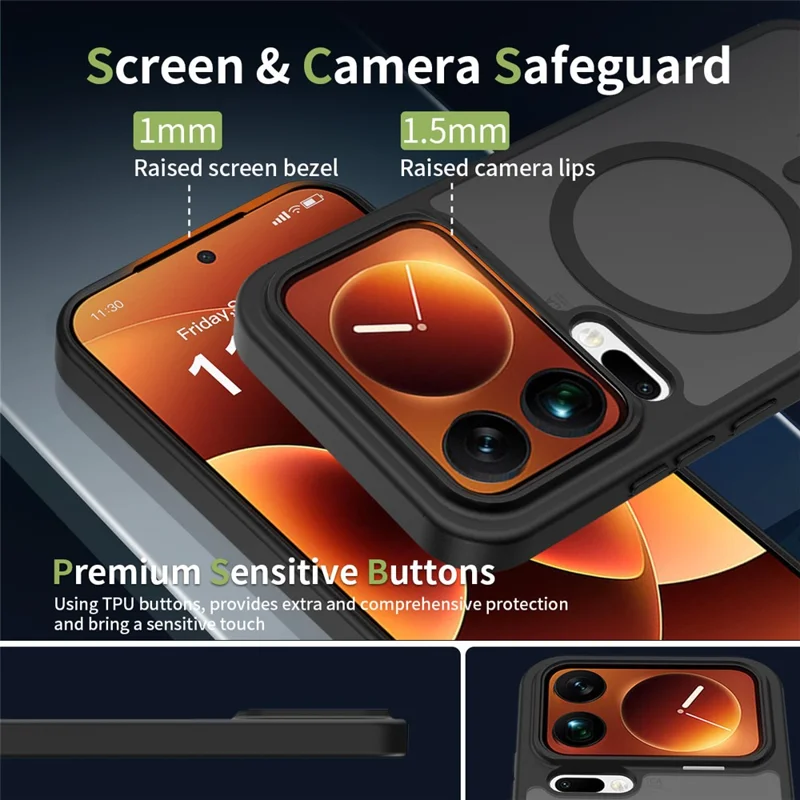 For Xiaomi 17 Pro Max Magnetisk Case TPU Ramme Akryl Bagende Dæksel med Hudfølelse - Sort