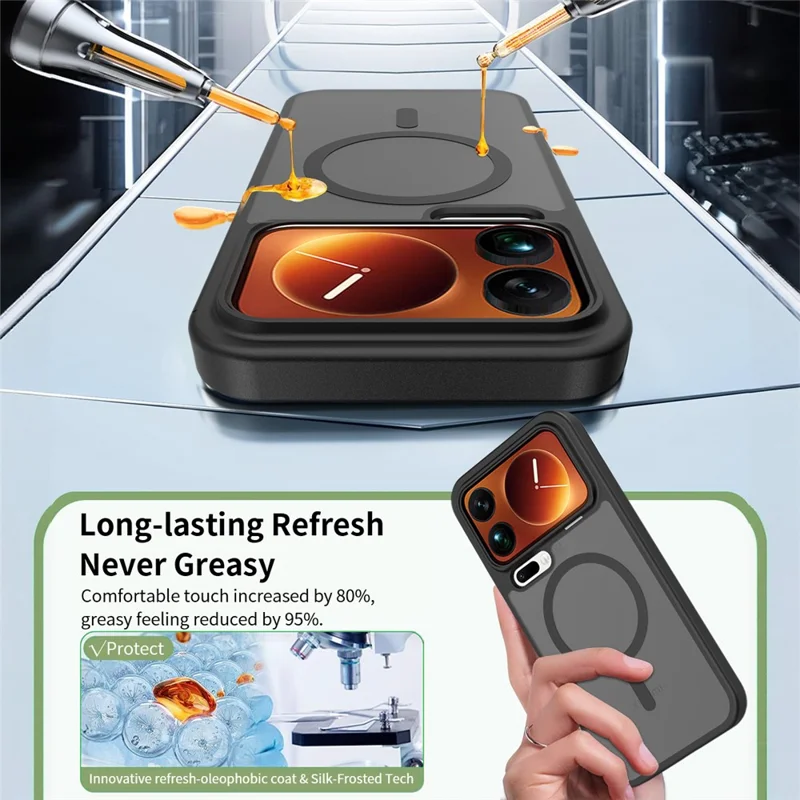 For Xiaomi 17 Pro Max Magnetisk Case TPU Ramme Akryl Bagende Dæksel med Hudfølelse - Sort