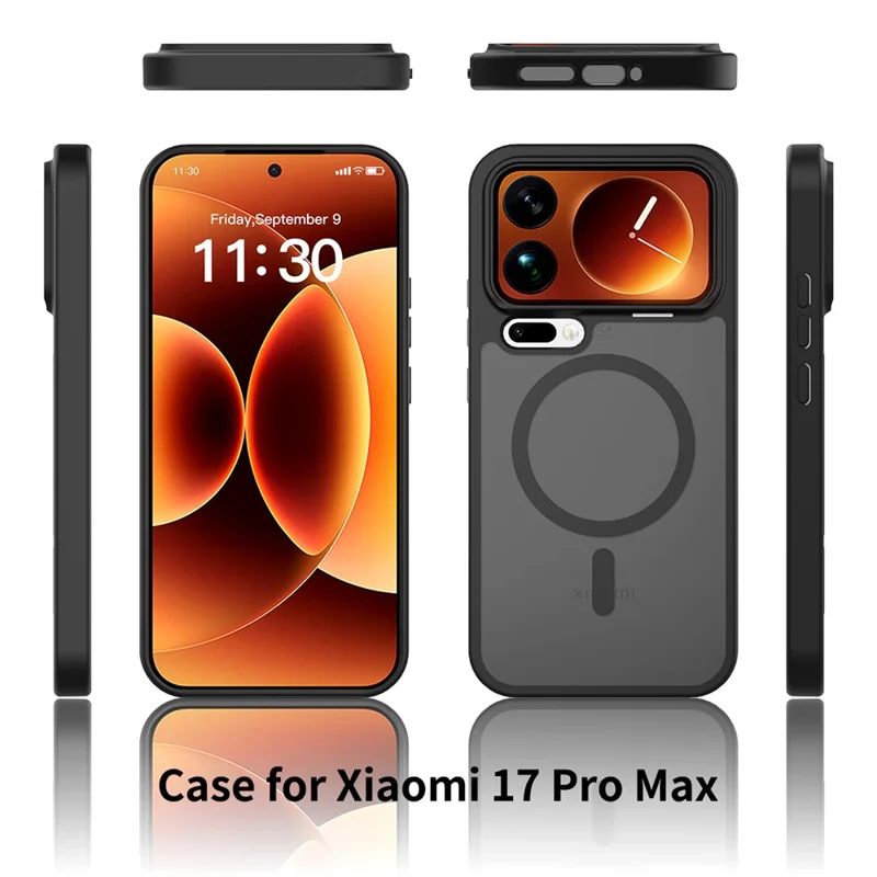 For Xiaomi 17 Pro Max Magnetisk Case TPU Ramme Akryl Bagende Dæksel med Hudfølelse - Sort