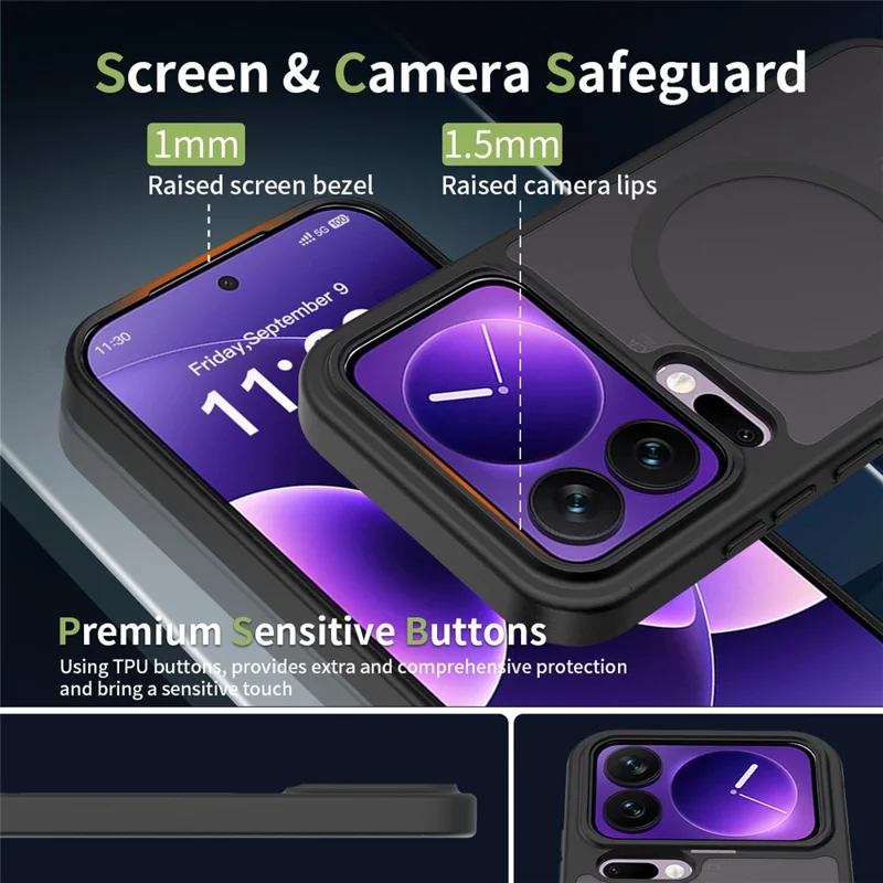 For Xiaomi 17 Pro Magnetic Case TPU Frame Acrylic Back Phone Cover Skin Touch - Black