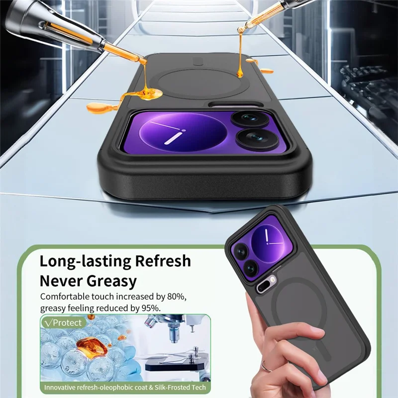 For Xiaomi 17 Pro Magnetic Case TPU Frame Acrylic Back Phone Cover Skin Touch - Black