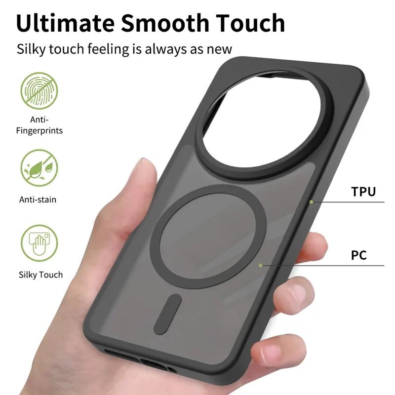 Coque magnétique pour Xiaomi 15 Ultra, cadre en TPU, dos en acrylique, finition tactile douce au toucher - Noir