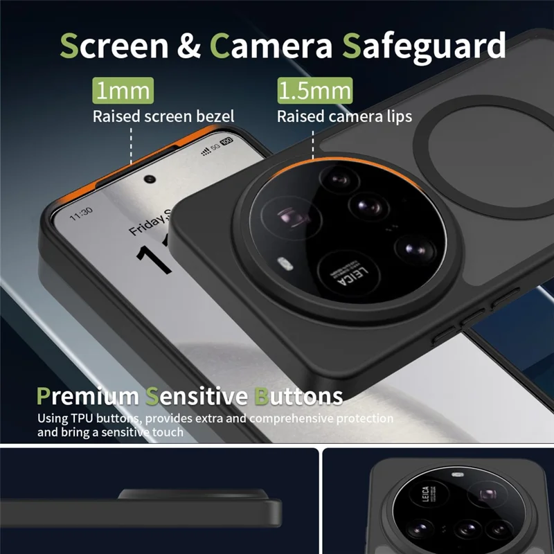 Coque magnétique pour Xiaomi 15 Ultra, cadre en TPU, dos en acrylique, finition tactile douce au toucher - Noir