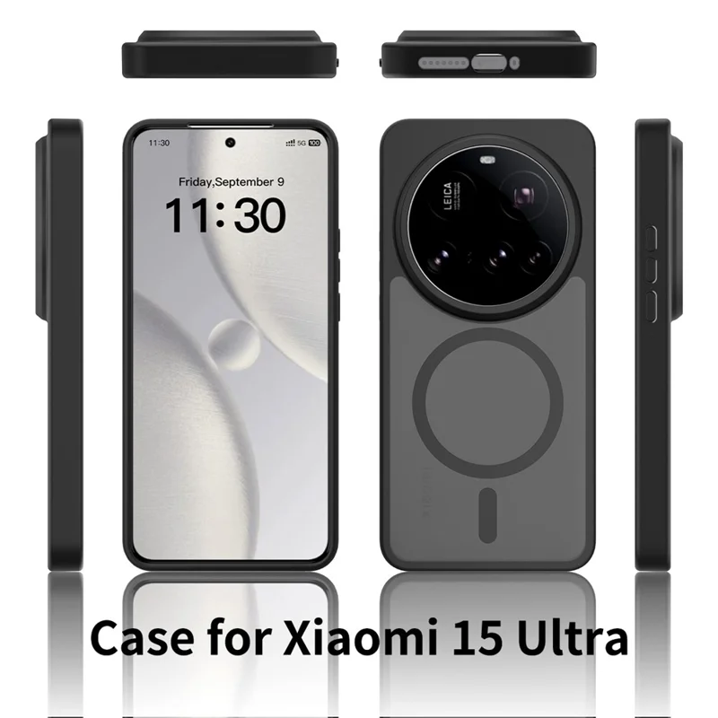 Coque magnétique pour Xiaomi 15 Ultra, cadre en TPU, dos en acrylique, finition tactile douce au toucher - Noir