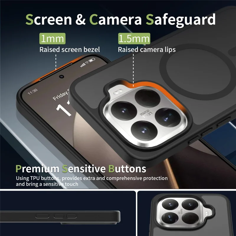 Obudowa magnetyczna do Xiaomi 15T Pro, rama TPU, tył z akrylu, pokrowiec na telefon, wrażenie dotyku skóry - Czarny