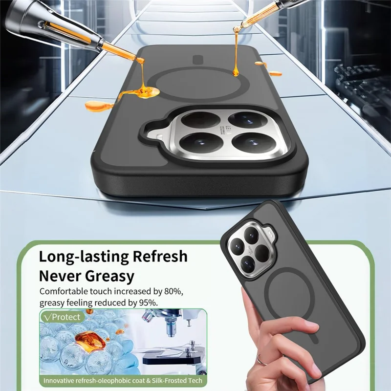 Obudowa magnetyczna do Xiaomi 15T Pro, rama TPU, tył z akrylu, pokrowiec na telefon, wrażenie dotyku skóry - Czarny
