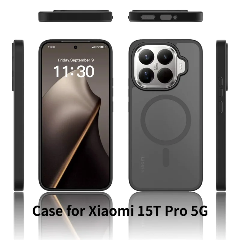 Obudowa magnetyczna do Xiaomi 15T Pro, rama TPU, tył z akrylu, pokrowiec na telefon, wrażenie dotyku skóry - Czarny