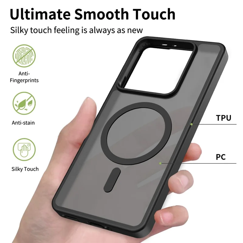 Coque magnétique pour Xiaomi 14T Pro, cadre en TPU, dos en acrylique, finition tactile douce au toucher - Noir