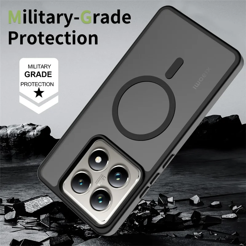 Coque magnétique pour Xiaomi 14T Pro, cadre en TPU, dos en acrylique, finition tactile douce au toucher - Noir